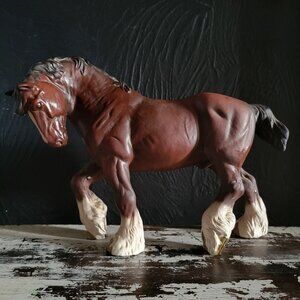 Vintage Beswick England Action Shire Horse Figurine Brown and White